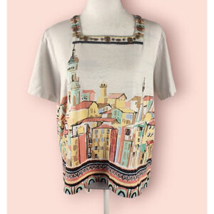 Alfred Dunner Multicolor European City Them Button Accent Blouse Women's Med